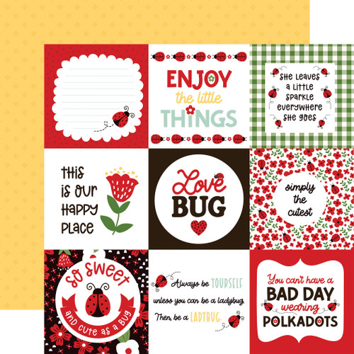 25 Pack Little Ladybug Double-Sided Cardstock 12"X12"-4X4 Journaling Cards LLB12-47009 - 691835273112