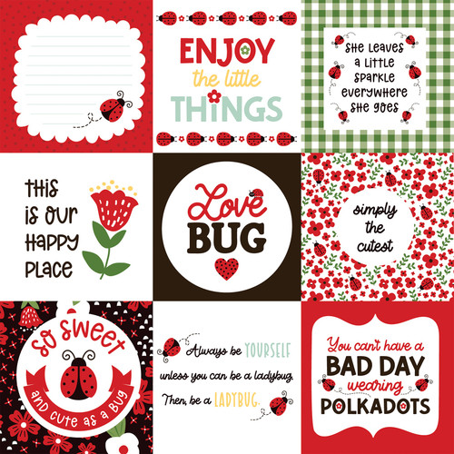 25 Pack Little Ladybug Double-Sided Cardstock 12"X12"-4X4 Journaling Cards LLB12-47009