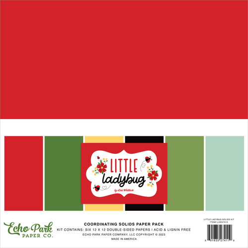 Echo Park Double-Sided Solid Cardstock 12"X12" 6/Pkg-Little Ladybug, 6 Colors LB347015 - 691835274119