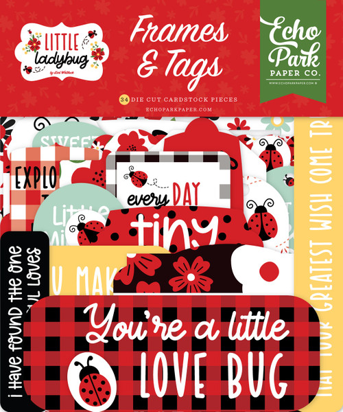 Echo Park Cardstock Ephemera 34/Pkg-Frames & Tags, Little Ladybug LB347025 - 691835274416