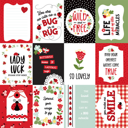 25 Pack Little Ladybug Double-Sided Cardstock 12"X12"-3X4 Journaling Cards LLB12-47003