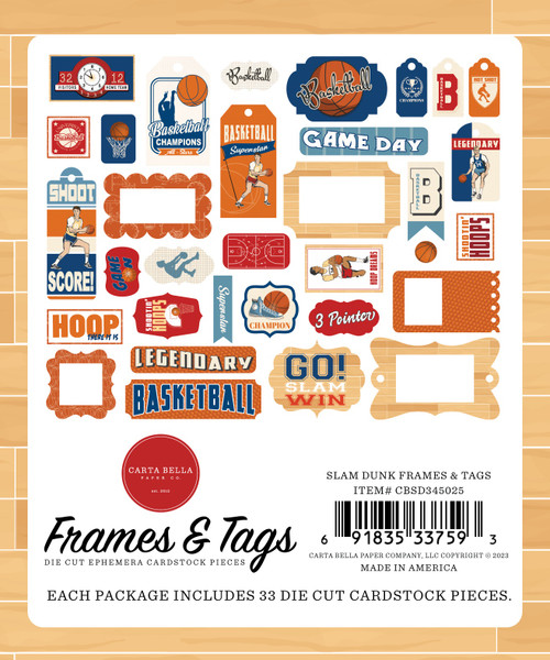 Carta Bella Cardstock Ephemera 33/Pkg-Frames & Tags, Slam Dunk - SD345025 Carta Bella Cardstock Ephemera 33/Pkg-Frames & Tags, Slam Dunk - SD345025