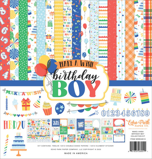 Echo Park Collection Kit 12"X12"-Make A Wish Birthday Boy WB348016 - 691835269511