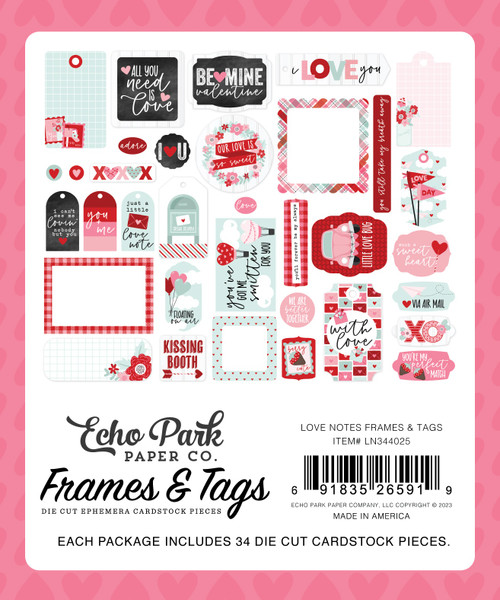 Echo Park Cardstock Ephemera 34/Pkg-Frames & Tags, Love Notes - LN344025 Echo Park Cardstock Ephemera 34/Pkg-Frames & Tags, Love Notes - LN344025
