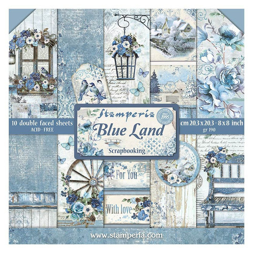3 Pack Stamperia Double-Sided Paper Pad 8"X8" 10/Pkg-Blue Land SBBS84 - 5993110028437