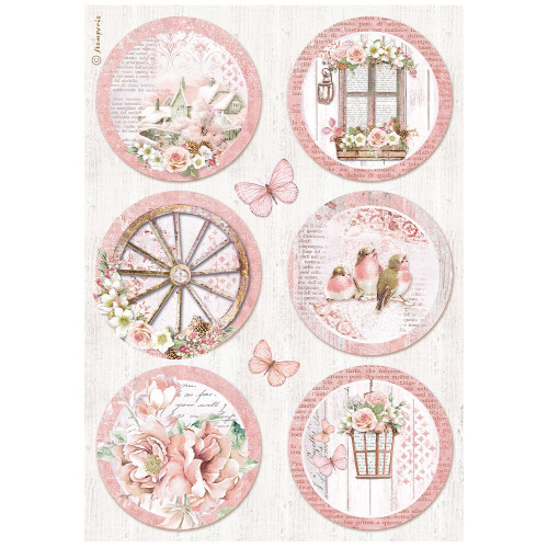 6 Pack - Stamperia Rice Paper Sheet A4-Roseland Rounds - DFSA4782 - 5993110028550