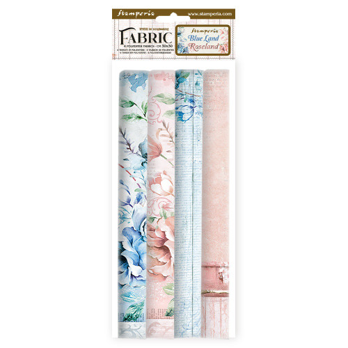Stamperia Polyester Fabric 12"X12" 4/Pkg-Blue and Roseland - SBPLT15 - 5993110028819