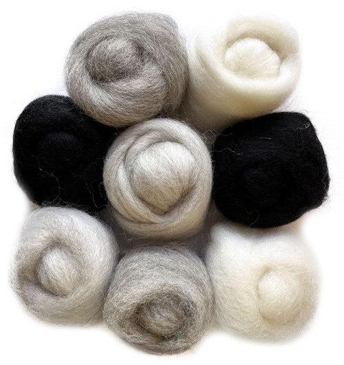 Wistyria Editions Wool Roving 15" .25oz 8/Pkg-Grayscale - WR-W922R