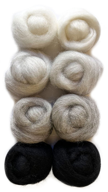 Wistyria Editions Wool Roving 15" .25oz 8/Pkg-Grayscale WR-W922R