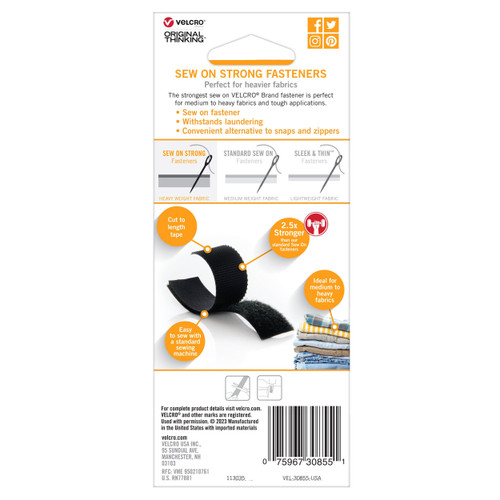 2 Pack VELCRO(R) Brand Sew On Strong Tape 1"X30"-Black 30855