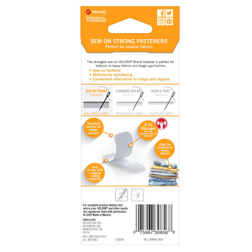 2 Pack VELCRO(R) Brand Sew On Strong Tape 2.5"X1" 8/Pkg-White 30856