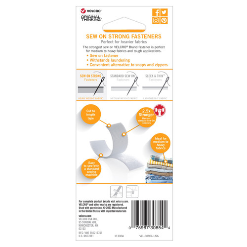 VELCRO(R) Brand Sew-On Strong Tape 1"X30"-White - 30854 VELCRO(R) Brand Sew-On Strong Tape 1"X30"-White - 30854