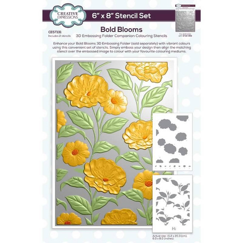 3 Pack Creative Expressions Companion Colouring Stencil 6"X8" 2/Pkg-Bold Blooms CEST131 - 5055305986219