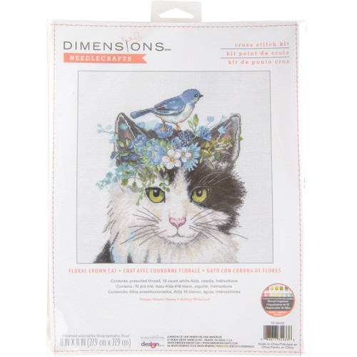 Dimensions Counted Cross Stitch Kit 11"x11"-Floral Crown Cat 16 Count 70-35433 - 088677354336