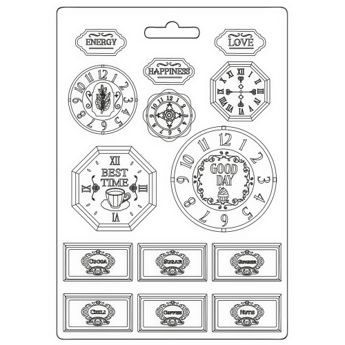 Stamperia Soft Maxi Mould A4-Coffee And Chocolate Clocks - 3PTA4570 - 5993110031451