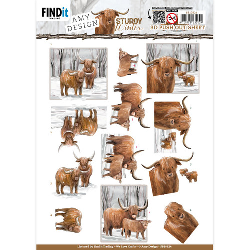 10 Pack Find It Trading Amy Design 3D Push Out Sheet-Scottish Highlander, Sturdy Winter SB10824 - 8718715132009