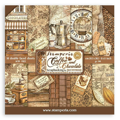 3 Pack Stamperia Double-Sided Paper Pad 8"X8" 10/Pkg-Coffee And Chocolate, 10 Designs/1 Each SBBS93 - 5993110031222