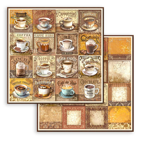 10 Pack Stamperia Double-Sided Cardstock 12"X12"-Coffee And Chocolate Tags With Cups SBB968 - 5993110031284