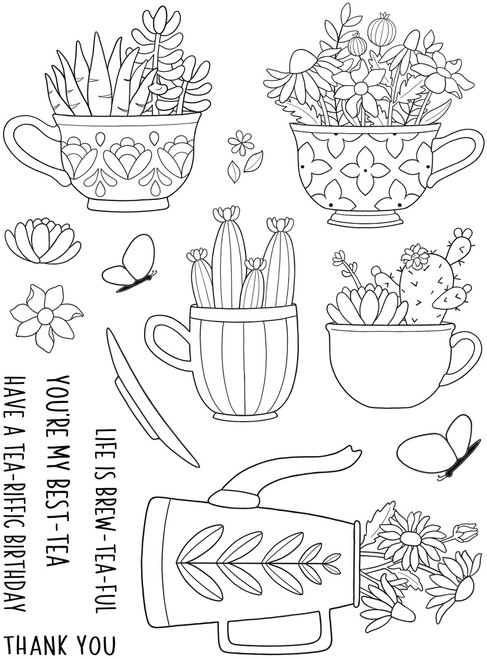 Creative Expressions Jane's Doodles Clear Stamp Set 6"X8"-Tea-riffic CEC1059