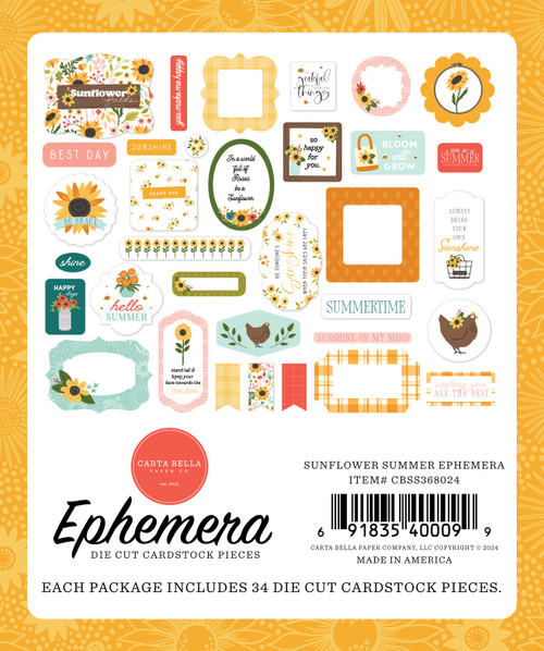 3 Pack - Carta Bella Cardstock Ephemera 33/Pkg-Icons, Sunflower Summer - SS368024 3 Pack - Carta Bella Cardstock Ephemera 33/Pkg-Icons, Sunflower Summer - SS368024