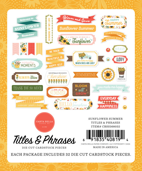 3 Pack - Carta Bella Cardstock Ephemera 33/Pkg-Titles & Phrases, Sunflower Summer - SS368032 3 Pack - Carta Bella Cardstock Ephemera 33/Pkg-Titles & Phrases, Sunflower Summer - SS368032