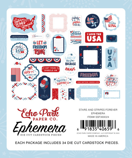 3 Pack - Echo Park Cardstock Ephemera 33/Pkg-Icons, Stars And Stripes Forever - SF369024 3 Pack - Echo Park Cardstock Ephemera 33/Pkg-Icons, Stars And Stripes Forever - SF369024
