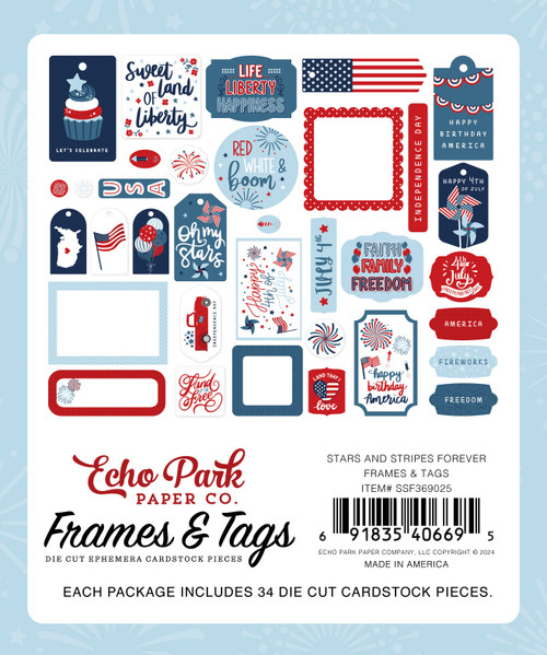 3 Pack - Echo Park Cardstock Ephemera 33/Pkg-Frames & Tags, Stars And Stripes Forever - SF369025 3 Pack - Echo Park Cardstock Ephemera 33/Pkg-Frames & Tags, Stars And Stripes Forever - SF369025