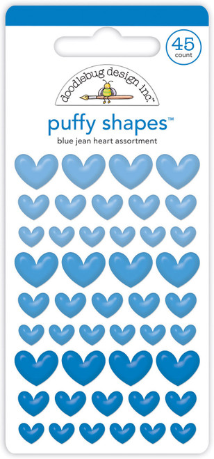 3 Pack Doodlebug Puffy Stickers-Blue Jean Heart DB7716 - 842715077164