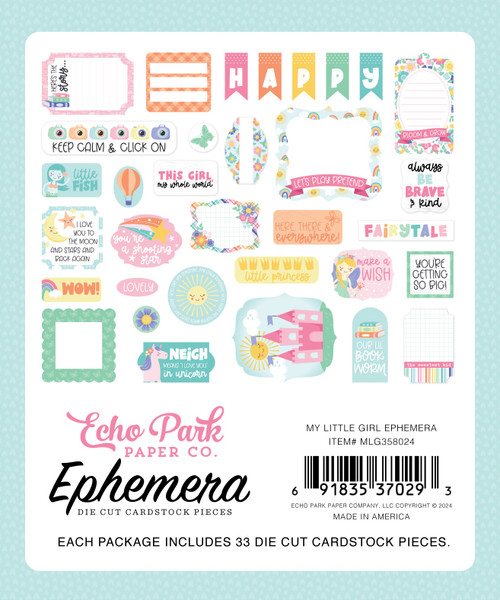 3 Pack Echo Park Cardstock Ephemera 33/Pkg-Icons, My Little Girl LG358024