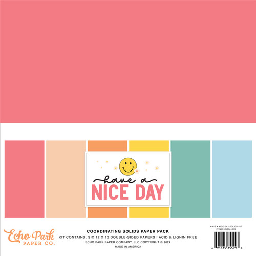 3 Pack Echo Park Solids Collection Kit 12"X12"-Have A Nice Day, 6 Colors ND361015 - 691835355993