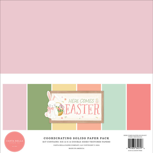 3 Pack Carta Bella Solids Collection Kit 12"x12"-Here Comes Easter, 6 Colors CE351015 - 691835345796