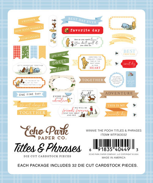 3 Pack Echo Park Cardstock Ephemera 33/Pkg-Titles & Phrases, Winnie The Pooh TP363032