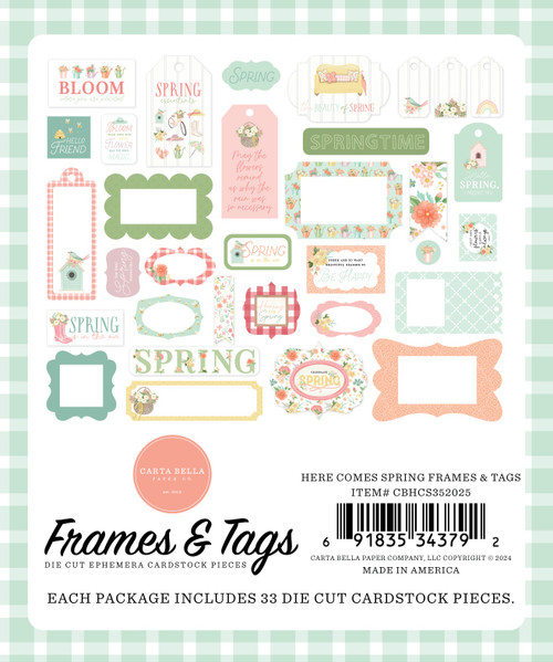 3 Pack Carta Bella Cardstock Ephemera 33/Pkg-Frames & Tags, Here Comes Spring CS352025