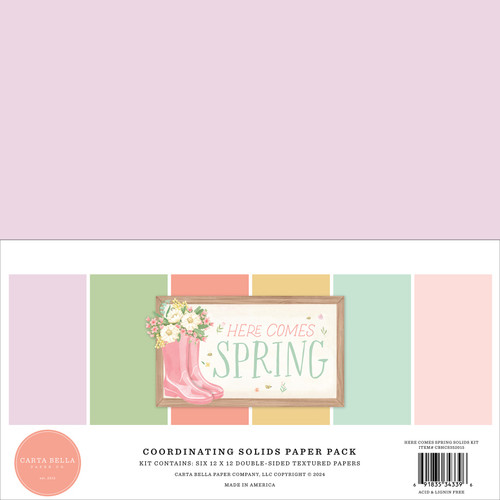 3 Pack Carta Bella Solids Collection Kit 12"X12"-Here Comes Spring, 6 Colors CS352015 - 691835343396