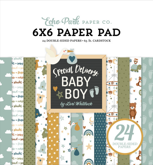 3 Pack Echo Park Double-Sided Paper Pad 6"X6" 24/Pkg-Special Delivery Baby Boy DB353023 - 691835348391