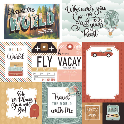 25 Pack Let's Take The Trip Double-Sided Cardstock 12"X12"-Mutli Journaling Cards ELTT12-64003