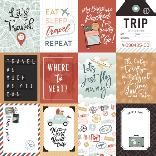 25 Pack Let's Take The Trip Double-Sided Cardstock 12"X12"-3X4 Journaling Cards ELTT12-64006