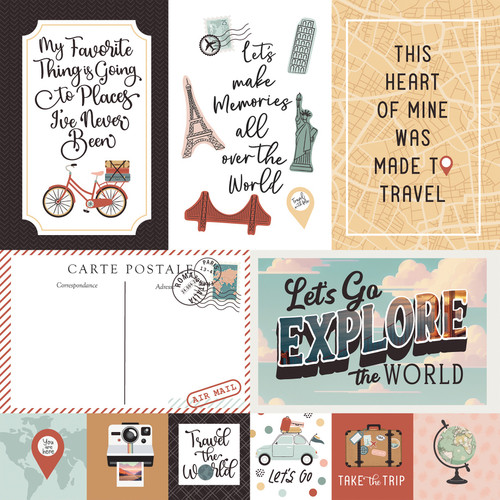 25 Pack Let's Take The Trip Double-Sided Cardstock 12"X12"-Explore Journaling Cards ELTT12-64012