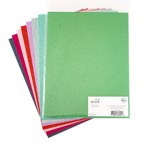 Pinkfresh Studio Essentials Glitter Cardstock 8.5"X11" 8/Pkg-Color Sampler PF136ES - 736952882547