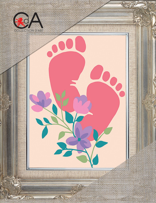 Collection D'Art Needlepoint Tapestry Kit 5.5"X7"-Footprints - Baby Girl - CD3370K - 4742022974520