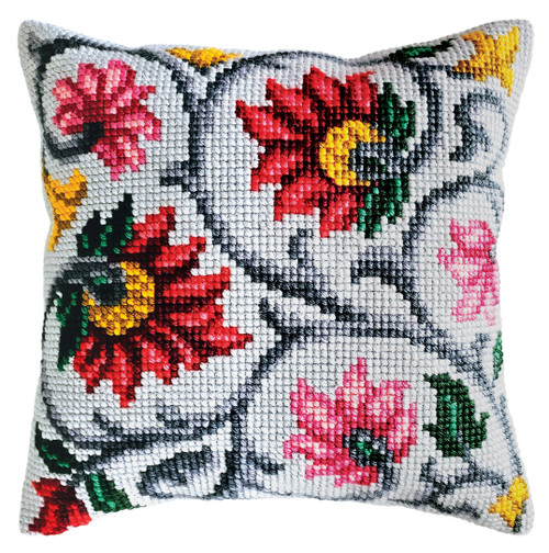 Collection D'Art Cross Stitch Cushion 15.75"X15.75"-Floral Ornament CD463 - 4743348413342