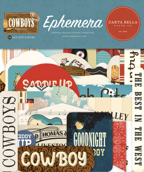 Carta Bella Cardstock Ephemera 33/Pkg-Icons, Cowboys BS371024 - 691835397092