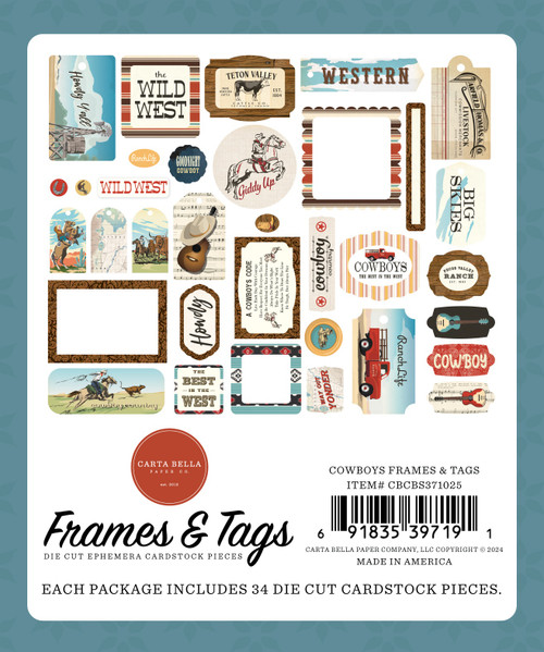 Carta Bella Cardstock Ephemera 33/Pkg-Frames & Tags, Cowboys BS371025