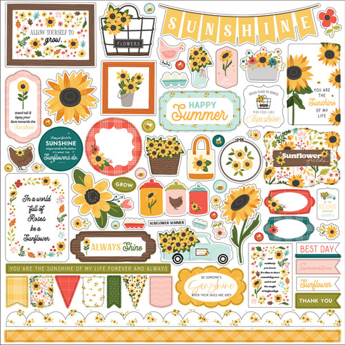 Sunflower Summer Cardstock Stickers 12"X12"-Elements SS368014 - 691835399393