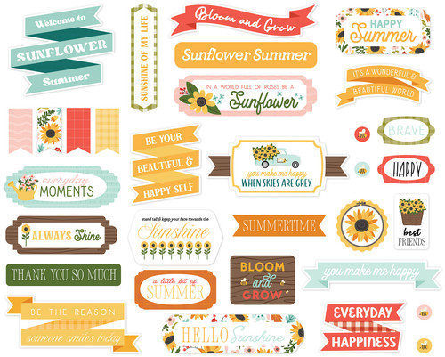 Carta Bella Cardstock Ephemera 33/Pkg-Titles & Phrases, Sunflower Summer SS368032