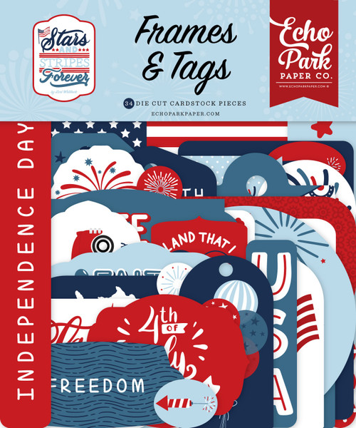 Echo Park Cardstock Ephemera 33/Pkg-Frames & Tags, Stars And Stripes Forever - SF369025 - 691835406695