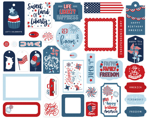 Echo Park Cardstock Ephemera 33/Pkg-Frames & Tags, Stars And Stripes Forever - SF369025