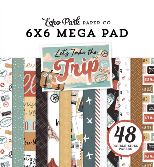 Echo Park Double-Sided Mega Paper Pad 6"x6" 48/Pkg-Let's Take The Trip Cardmakers TT364031 - 691835362991