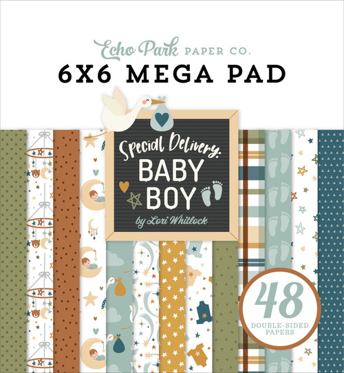 Echo Park Double-Sided Mega Paper Pad 6"x6" 48/Pkg-Special Delivery Baby Boy Cardmakers DB353031 - 691835362595