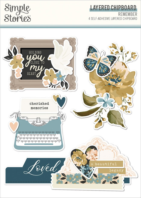 Remember Layered Chipboard Die-Cuts-4/Pkg - REM21523 - 810112386462